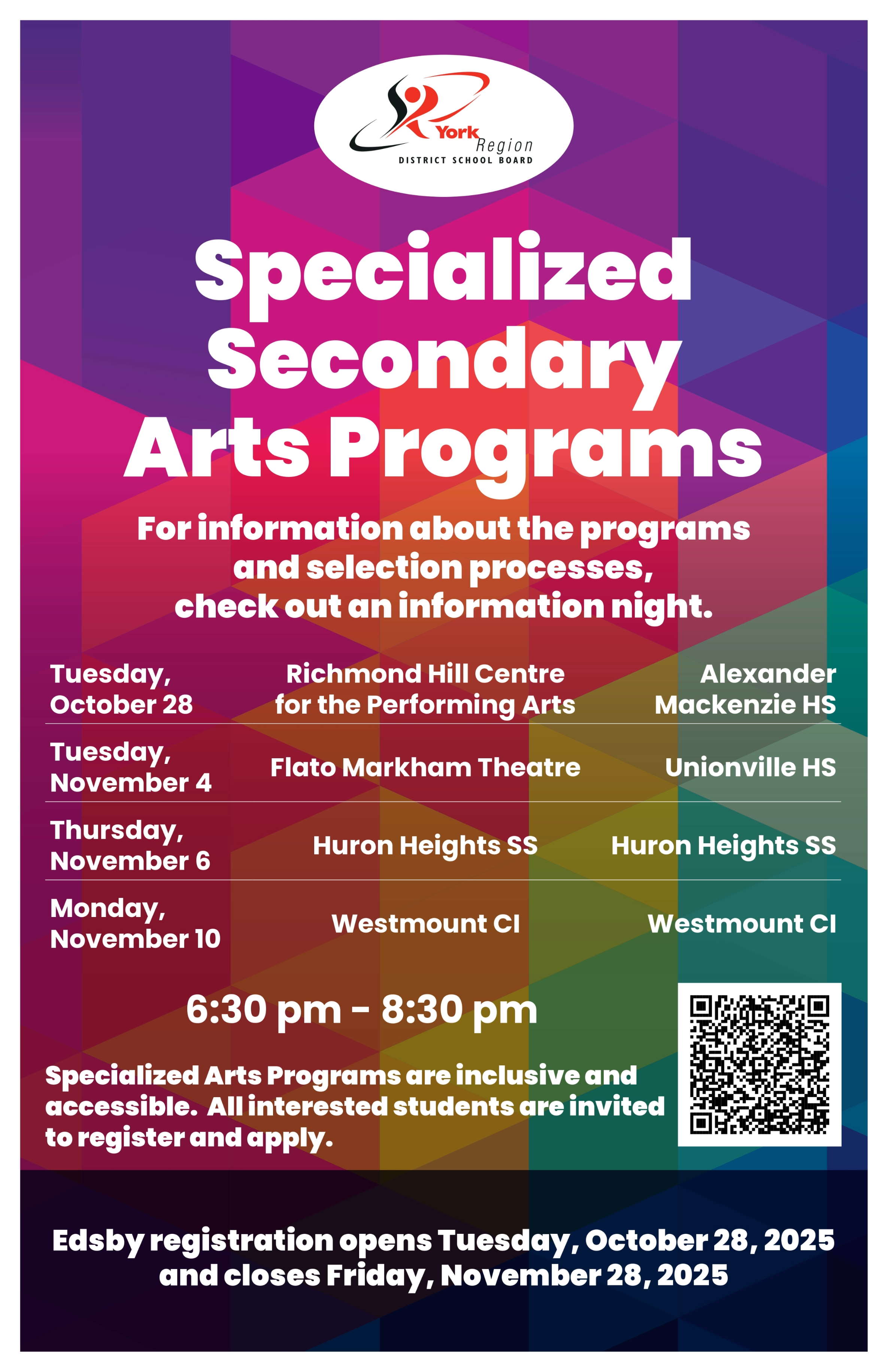 Specialized Arts Program Locations and Dates